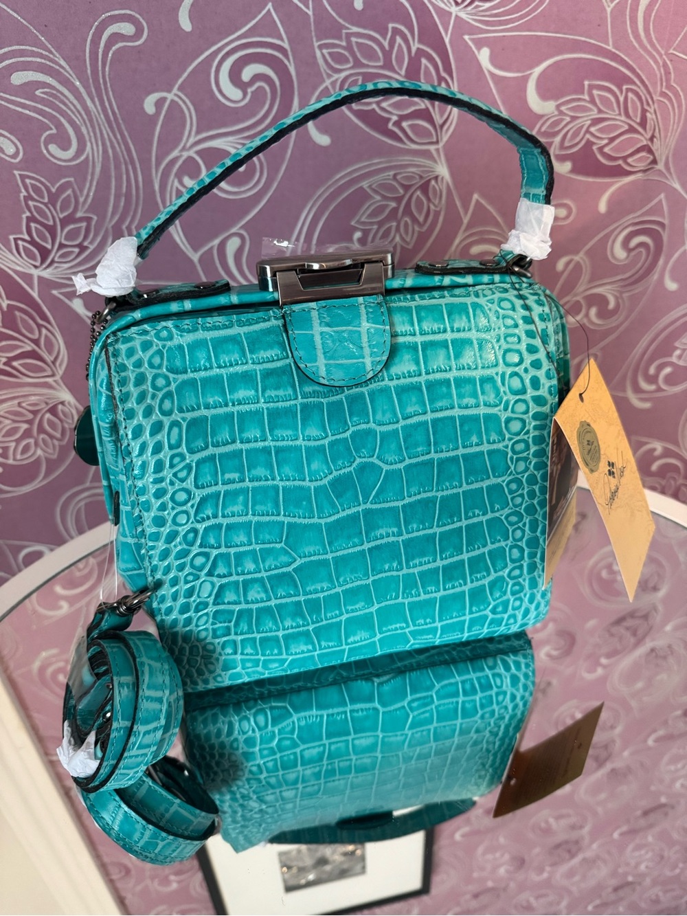 Patricia Nash Mel’s Turquoise Croc-Embossed Top-Handle Bag